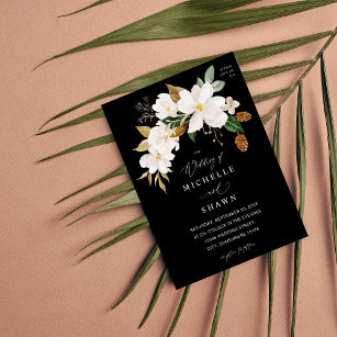 Invitation Magnolia Mariage Floral Blanc - Noir