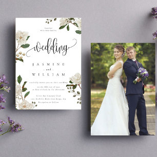 Invitation Magnolia Moderne Photo Mariage