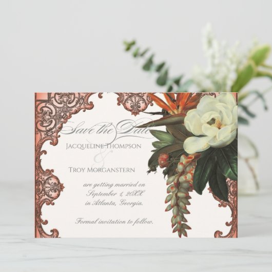 Invitation Magnolia Oiseau de Paradis Floral Tropical Orange (Debout devant)