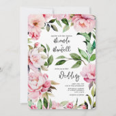 Invitation Magnolia Peony Mariage d'aquarelle rose (Devant)