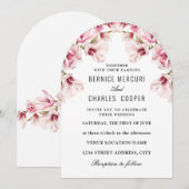 Invitation Magnolia Rose Élégant Floral (Devant / Derrière)