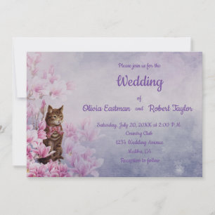 Invitation Magnolia rose et mariage de chat personnalisés