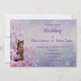 Invitation Magnolia rose et mariage de chat personnalisés