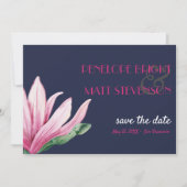 Invitation Magnolia rose Fleur Bleu MARIAGE SAUVER LA DATE (Devant)