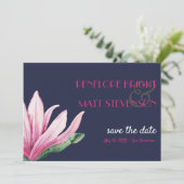 Invitation Magnolia rose Fleur Bleu MARIAGE SAUVER LA DATE (Debout devant)