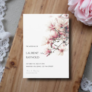 Invitation Magnolia Rose Pâle Aquarelle Botanique Mariage