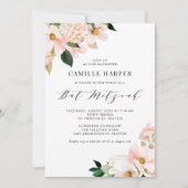Invitation Magnolia rose pâle et Bat mitzvah Hydrangea (Devant)