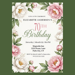 Invitation Magnolia Rose Tendre et Pivoine 70ème Anniversaire