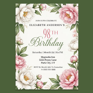 Invitation Magnolia Rose Tendre et Pivoine 98e Anniversaire