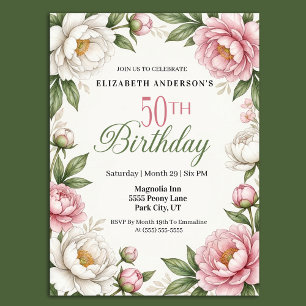 Invitation Magnolia Rose Tendre et Pivoine pour 50e Anniversa