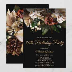 Invitation Magnolia Top Gold et Black Floral Anniversaire