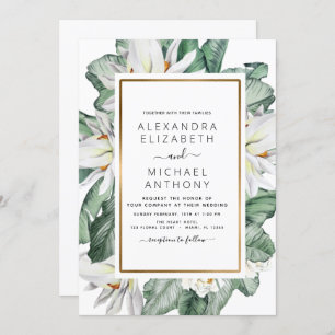Invitation Magnolia Tropical Verdure Palm Floral Mariage Inv