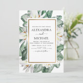 Invitation Magnolia Tropical Vert Mariage de palmier Floral (Debout devant)