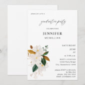 Invitation Magnolia White Floral Gradauation Party (Devant / Derrière)