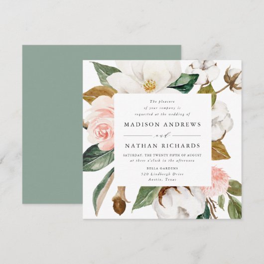 Invitation Magnolias aquarelles | Mariage floral (Devant / Derrière)
