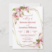 Invitation Magnolias avec Faux Gold Foil Frame Rustique Maria (Devant)