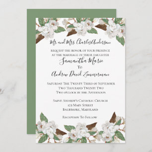 Invitation Magnolias Blanc Classique Formel Mariage Élégant