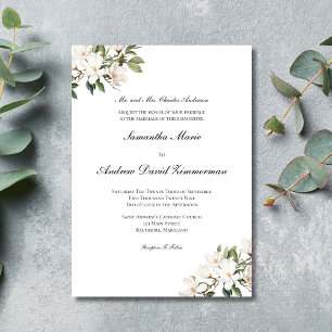 Invitation Magnolias Blanc Classique Formel Mariage Élégant