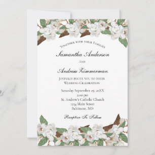 Invitation Magnolias Blanc Floral Formel Mariage élégant