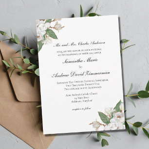 Invitation Magnolias Blanc Floral Formel Mariage élégant
