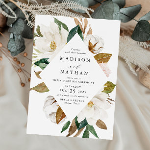 Invitation Magnolias Blancs Élégants et Mariage Floral Rose