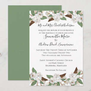 Invitation Magnolias Blancs Mariage Classique Formel Élégant