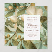 Invitation Magnolias Botanical Gold Green Floral Retraite (Devant / Derrière)