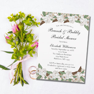Invitation Magnolias Florales Vertes et Blanches Élégante Fêt
