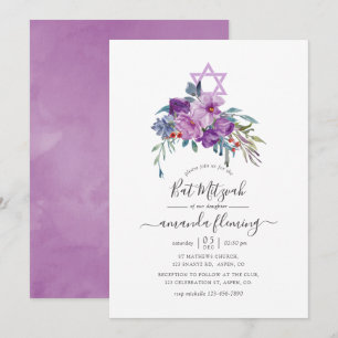 Invitation Magnolias pourpre et Bat mitzvah Rose