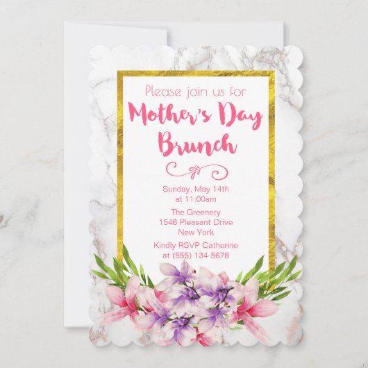 Invitation Magnolias rose et violet Brunch Fête des Mères (Devant)