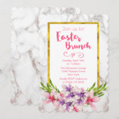 Invitation Magnolias rose et violet sur marbre Brunch de Pâqu (Devant / Derrière)