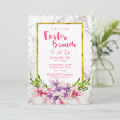 Invitation Magnolias rose et violet sur marbre Brunch de Pâqu (Debout devant)