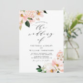 Invitation Magnolias rose pâle et Mariage d'hydrangées (Debout devant)