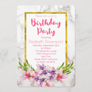 Invitation Magnolias roses et violettes sur Anniversaire en m