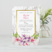 Invitation Magnolias roses et violettes sur un Mariage en mar (Debout devant)