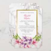 Invitation Magnolias roses et violettes sur un Mariage en mar (Devant / Derrière)