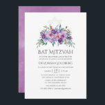 Invitation Magnolias violet et Bat mitzvah Rose<br><div class="desc">Fleurs violettes dans une invitation bat mitzvah peinte à la main conçue pour être rapidement et facilement customisé pour votre journée spéciale.</div>
