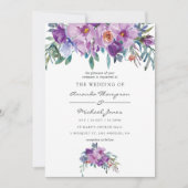 Invitation Magnolias violet et Mariage Rose d'aquarelle (Devant)