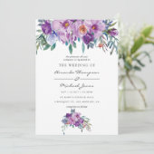 Invitation Magnolias violet et Mariage Rose d'aquarelle (Debout devant)