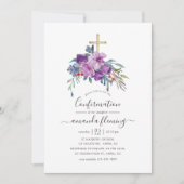 Invitation Magnolias violet et Rose Aquarelle Confirmation (Devant)