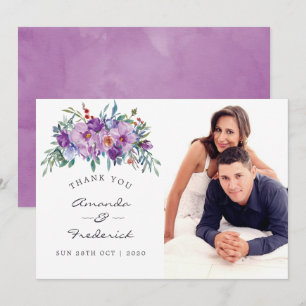 Invitation Magnolias violettes et Roses Wedding Merci photo