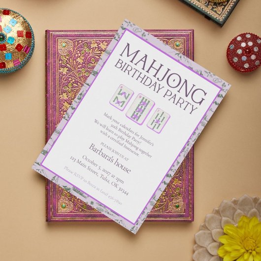 Invitation Mahjong Anniversaire de fête Invitation, violet to