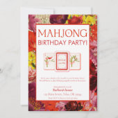 Invitation Mahjong Anniversaire Fête Invitation, Floral (Devant)