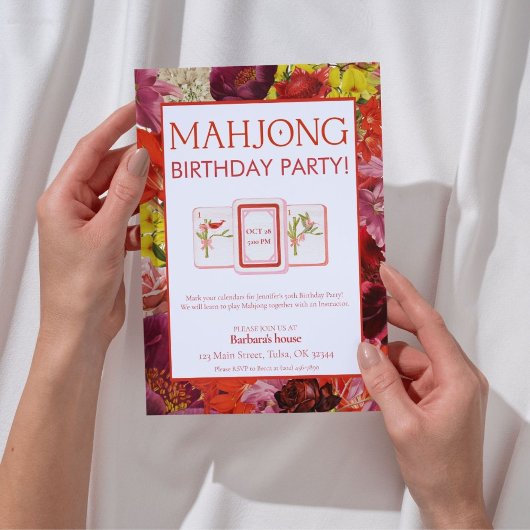 Invitation Mahjong Anniversaire Fête Invitation, Floral