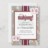 Invitation Mahjong Party Invitation, burgundy toile, tiles (Devant)