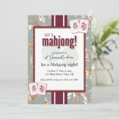 Invitation Mahjong Party Invitation, burgundy toile, tiles (Debout devant)