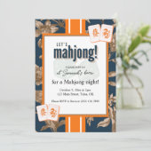 Invitation Mahjong Party Invitation, navy gold toile, tiles (Debout devant)