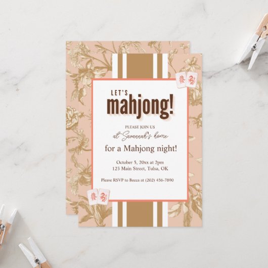 Invitation Mahjong Party Invitation, toile, mahjong tiles (Devant/Arrière en situation)