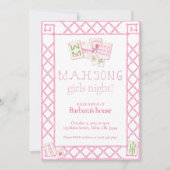 Invitation Mahjong Party Invites, Bamboo lettering, pink tile (Devant)