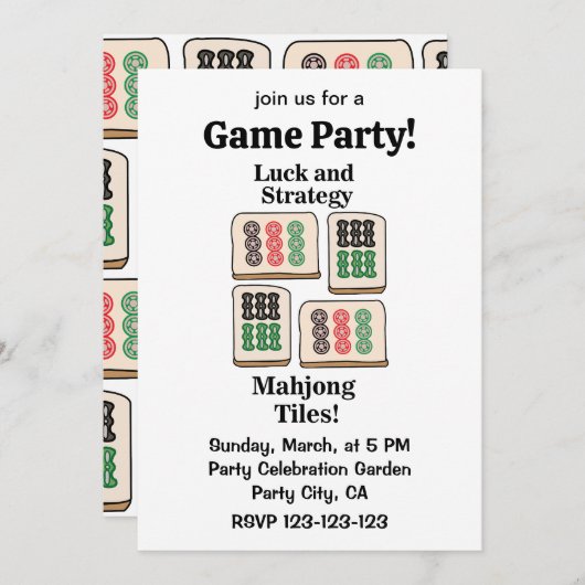 Invitation Mahjong Tiles Luck Strategy Joueurs (Devant / Derrière)